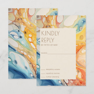 Abstract Sea Waves and Sand Stones Beach Wedding RSVP Card