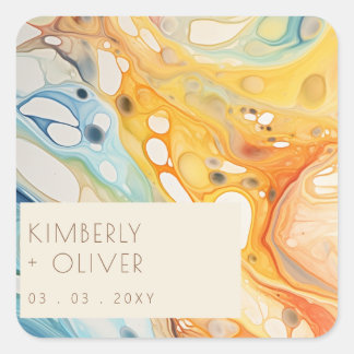 Abstract Sea Waves and Sand Stones Beach Wedding Square Sticker