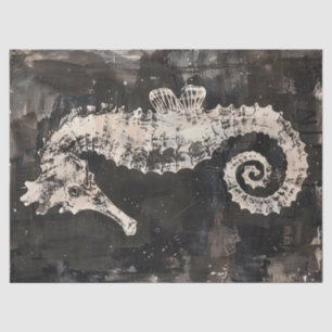 Abstract Seahorse Art On Dark Ink Decoupage Tissue Paper