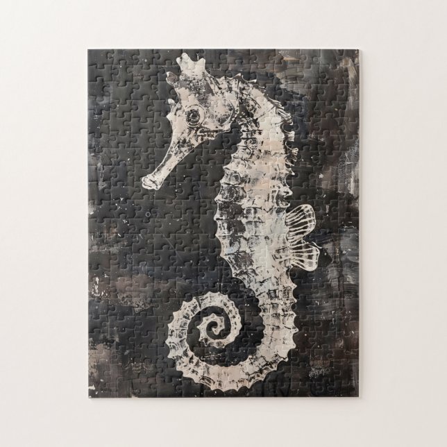 Abstract Seahorse Art On Dark Ink Jigsaw Puzzle (Vertical)