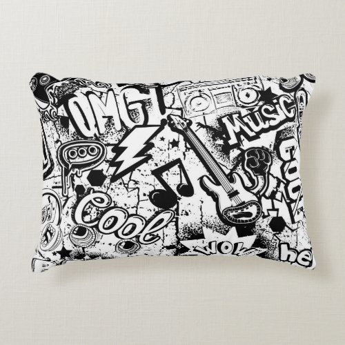 Abstract seamless black and white comics graffiti  accent pillow