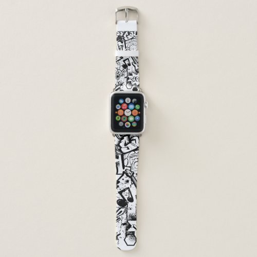 Abstract seamless black and white comics graffiti  apple watch band