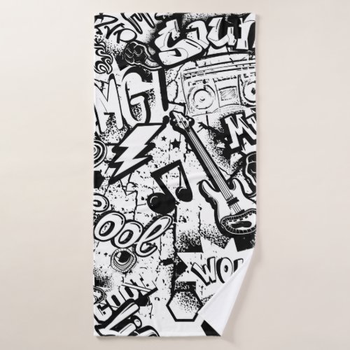 Abstract seamless black and white comics graffiti  bath towel