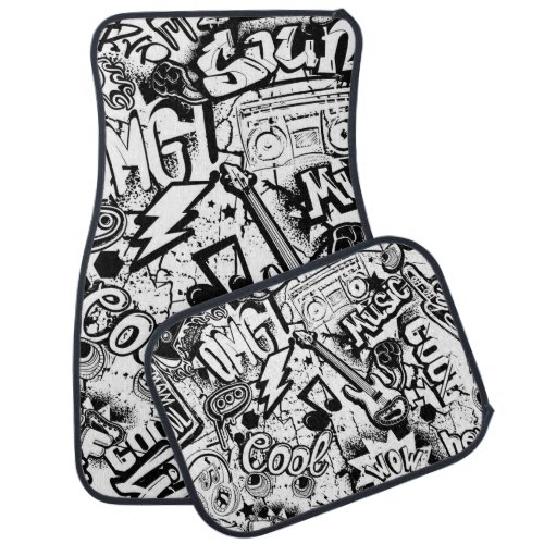 Abstract seamless black and white comics graffiti  car floor mat