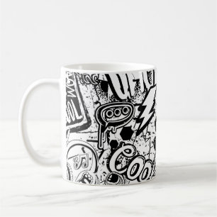 Abstract seamless black and white comics graffiti coffee mug
