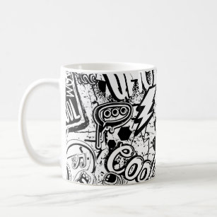 Abstract seamless black and white comics graffiti  coffee mug