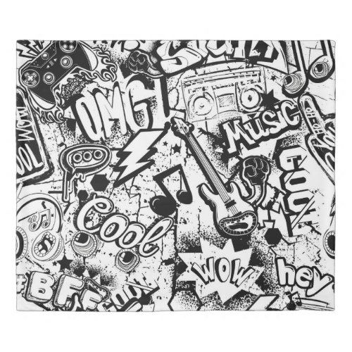 Abstract seamless black and white comics graffiti  duvet cover