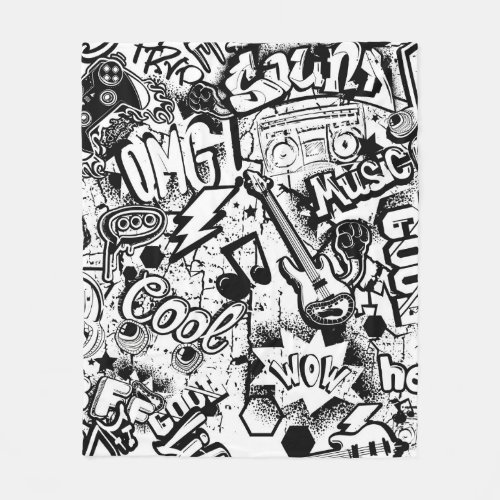 Abstract seamless black and white comics graffiti  fleece blanket