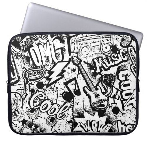 Abstract seamless black and white comics graffiti  laptop sleeve