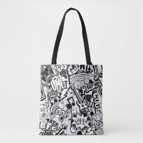 Abstract seamless black and white comics graffiti  tote bag