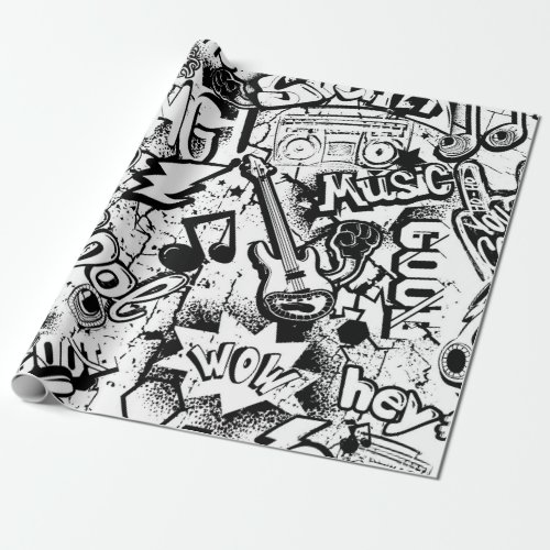 Abstract seamless black and white comics graffiti  wrapping paper