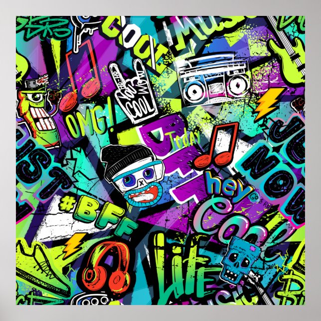 Abstract seamless cartoon pattern. Repeated with m Poster (Front)