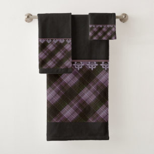 Abstract seamless checkered plaid black brown tart bath towel set