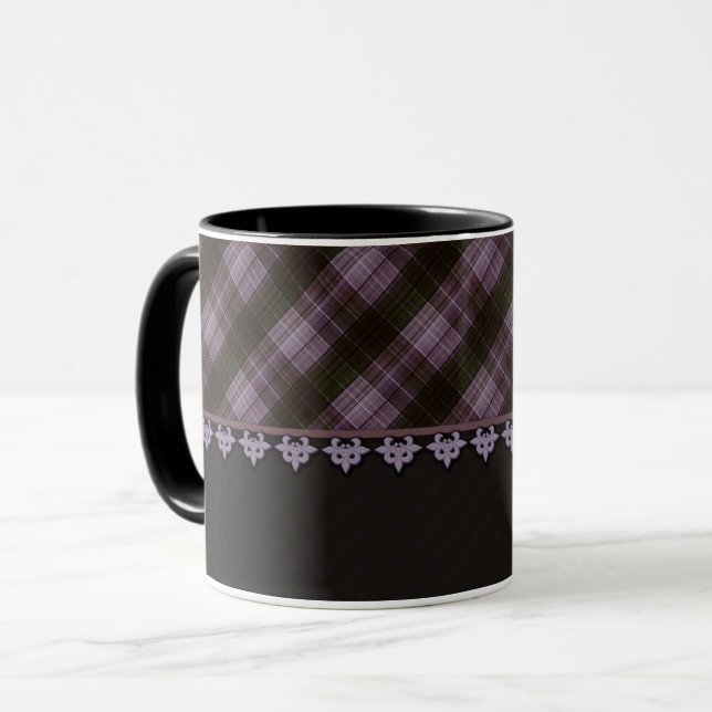 Abstract seamless checkered plaid black brown tart mug (Front Left)