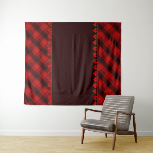 Abstract seamless checkered plaid red brown tartan tapestry
