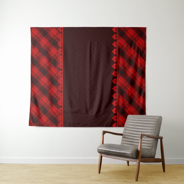 Abstract seamless checkered plaid red brown tartan tapestry (In Situ (Horizontal))