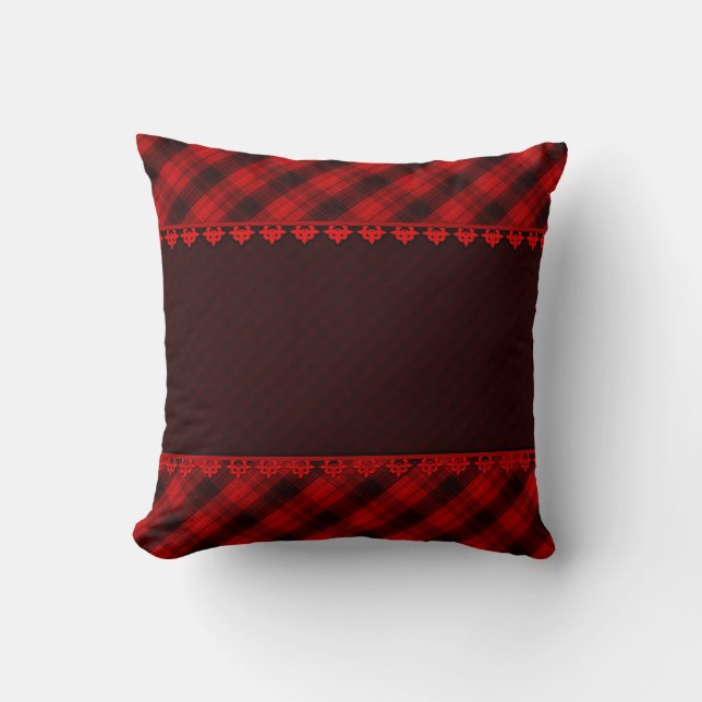 Abstract seamless checkered plaid red brown tartan throw pillow (Front)