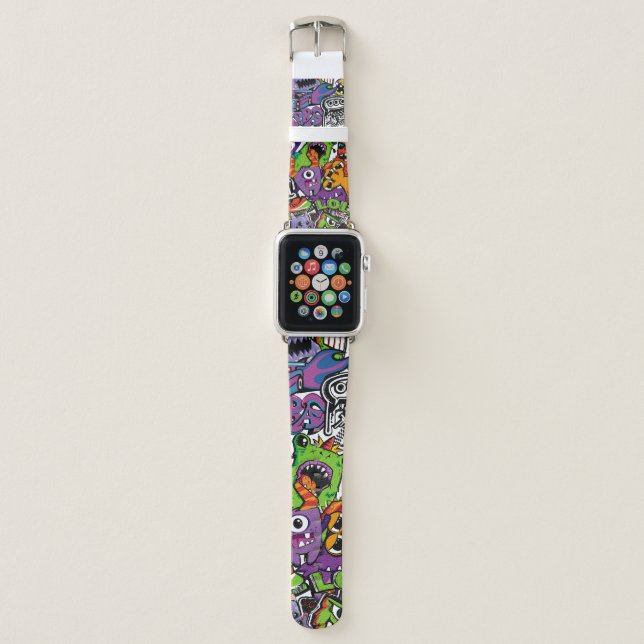 Abstract seamless comics monsters. Cartoon mutant  Apple Watch Band (Front)