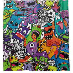 Abstract seamless comics monsters. Cartoon mutant  Shower Curtain