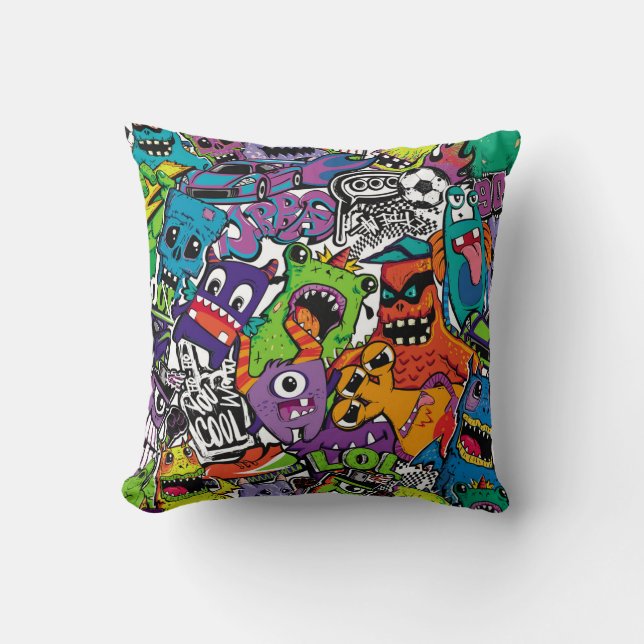 Abstract seamless comics monsters. Cartoon mutant  Throw Pillow (Front)