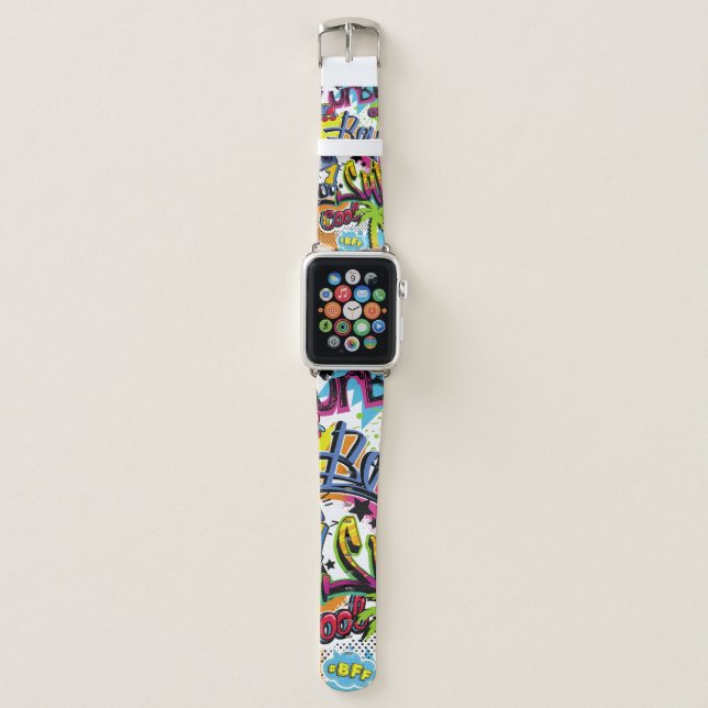 Abstract seamless comics pattern with palm tree, h apple watch band (Front)