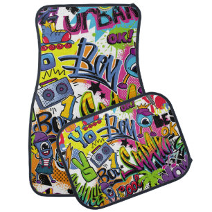 Abstract seamless comics pattern with palm tree, h car floor mat