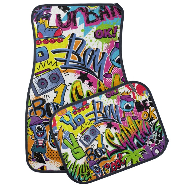 Abstract seamless comics pattern with palm tree, h car floor mat (Set)