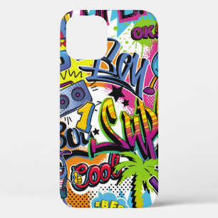 Abstract seamless comics pattern with palm tree, h iPhone 12 case
