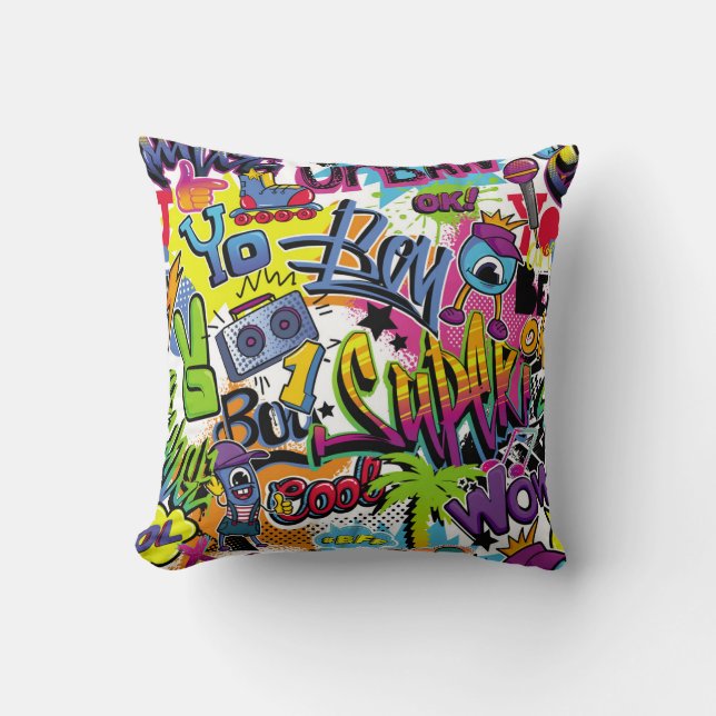 Abstract seamless comics pattern with palm tree, h throw pillow (Front)