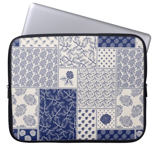 Abstract seamless delicate patchwork pattern, dark laptop sleeve (Front)