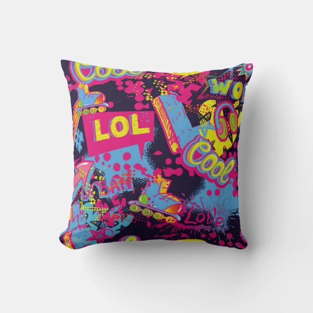 Abstract seamless grunge teenagers pattern. Comics Throw Pillow (Front)