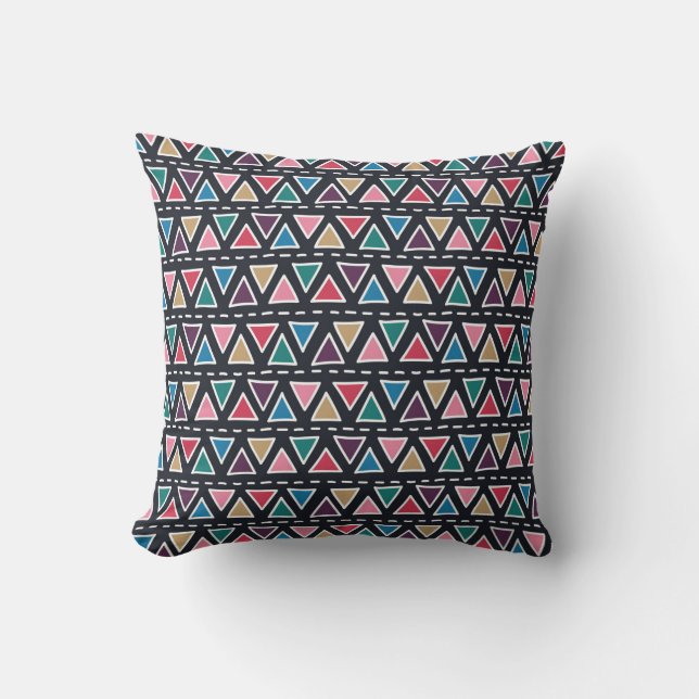 Abstract seamless hand drawn tribal pattern in tre throw pillow (Front)