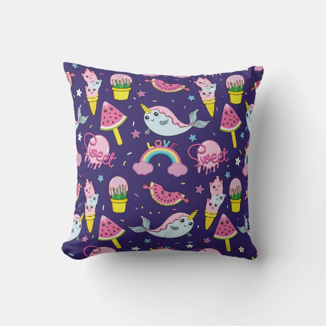 Abstract seamless ice cream pattern. Creative vint Throw Pillow (Front)