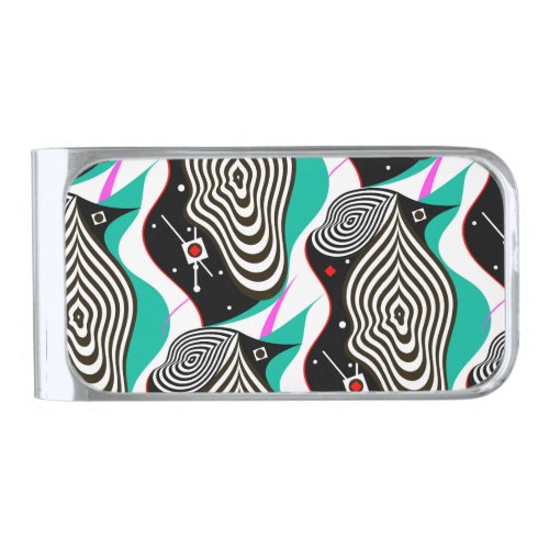Abstract Seamless Pattern Creative Design Silver Finish Money Clip