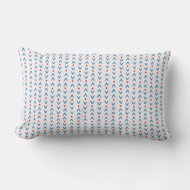 Abstract seamless pattern in blue and red on cream lumbar pillow (Front)