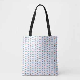 Abstract seamless pattern in blue and red on cream tote bag