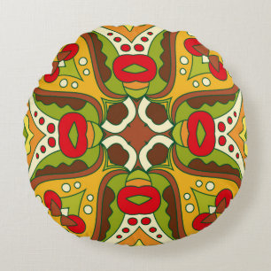 Abstract seamless pattern in oriental ethnic style round pillow