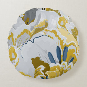 Abstract seamless pattern. Light gray, yellow, g Round Pillow