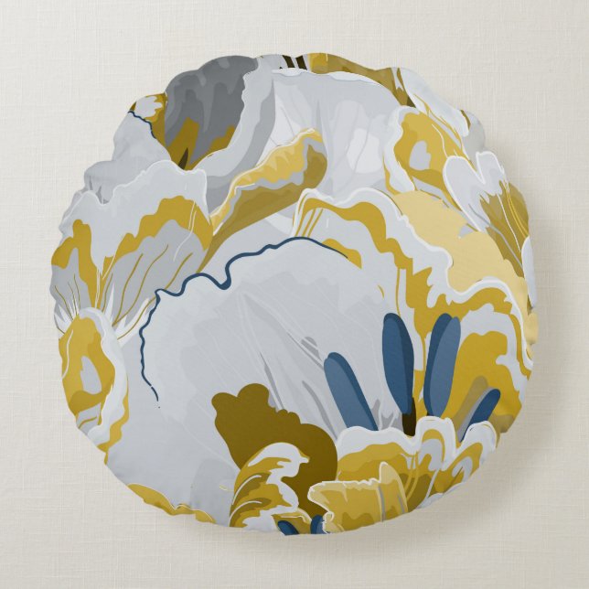 Abstract seamless pattern. Light gray,  yellow,  g Round Pillow (Front)