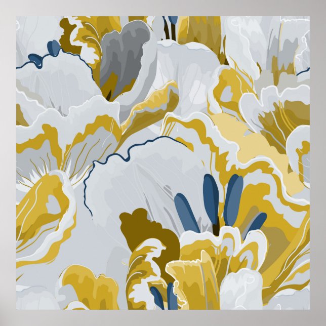 Abstract seamless pattern. Light grey,  yellow,  g Poster (Front)