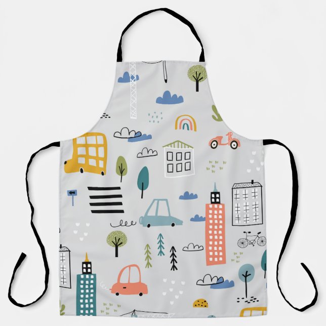 Abstract seamless pattern with hand drawn city des apron (Front)