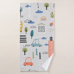 Abstract seamless pattern with hand drawn city des bath towel