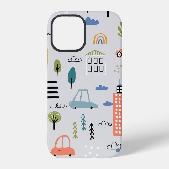 Abstract seamless pattern with hand drawn city des iphone case (Back)