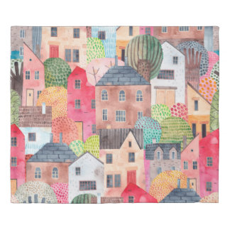 Abstract seamless pattern with houses. Watercolor Duvet Cover