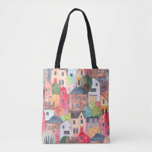 Abstract seamless pattern with houses. Watercolor  Tote Bag