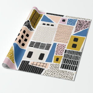 Abstract seamless pattern with houses with hand dr wrapping paper