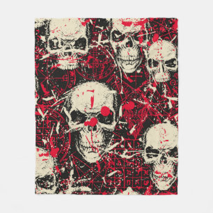 Abstract seamless pattern with sinister human skul fleece blanket