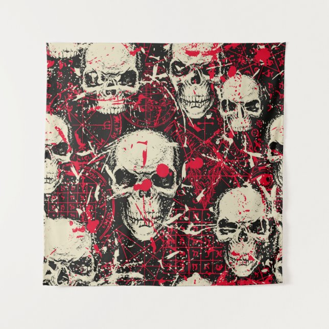 Abstract seamless pattern with sinister human skul tapestry (Front)