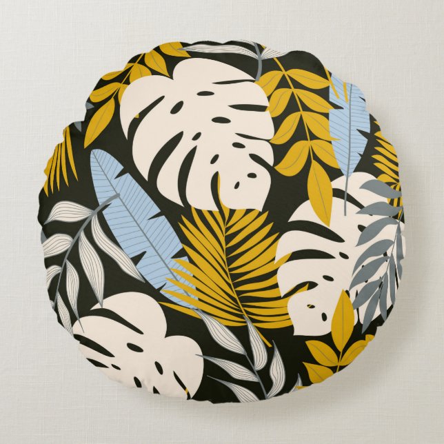 Abstract seamless pattern with tropical leaves and round pillow (Front)