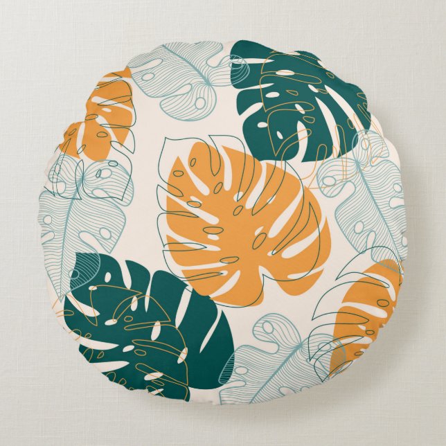 Abstract seamless pattern with tropical leaves and round pillow (Front)